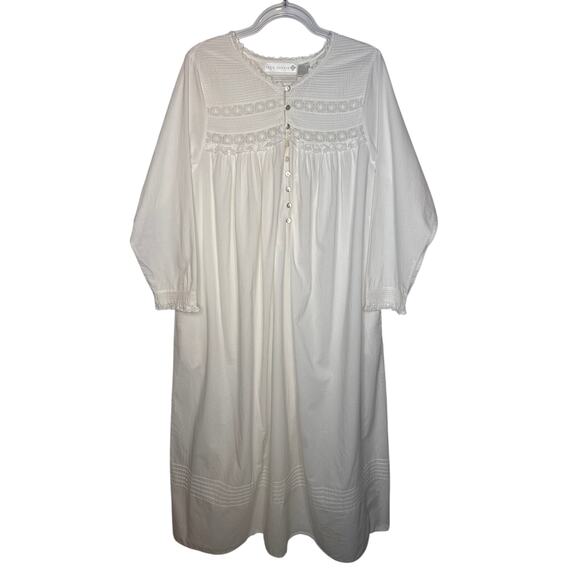 1990s Eileen West White Cotton Lace Pintuck Nightgown Medium - Picture 2 of 13